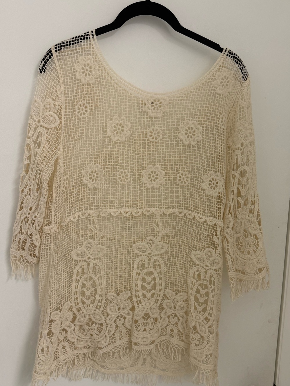 Phase One Crochet Lace Fringe  Top cream Size Small